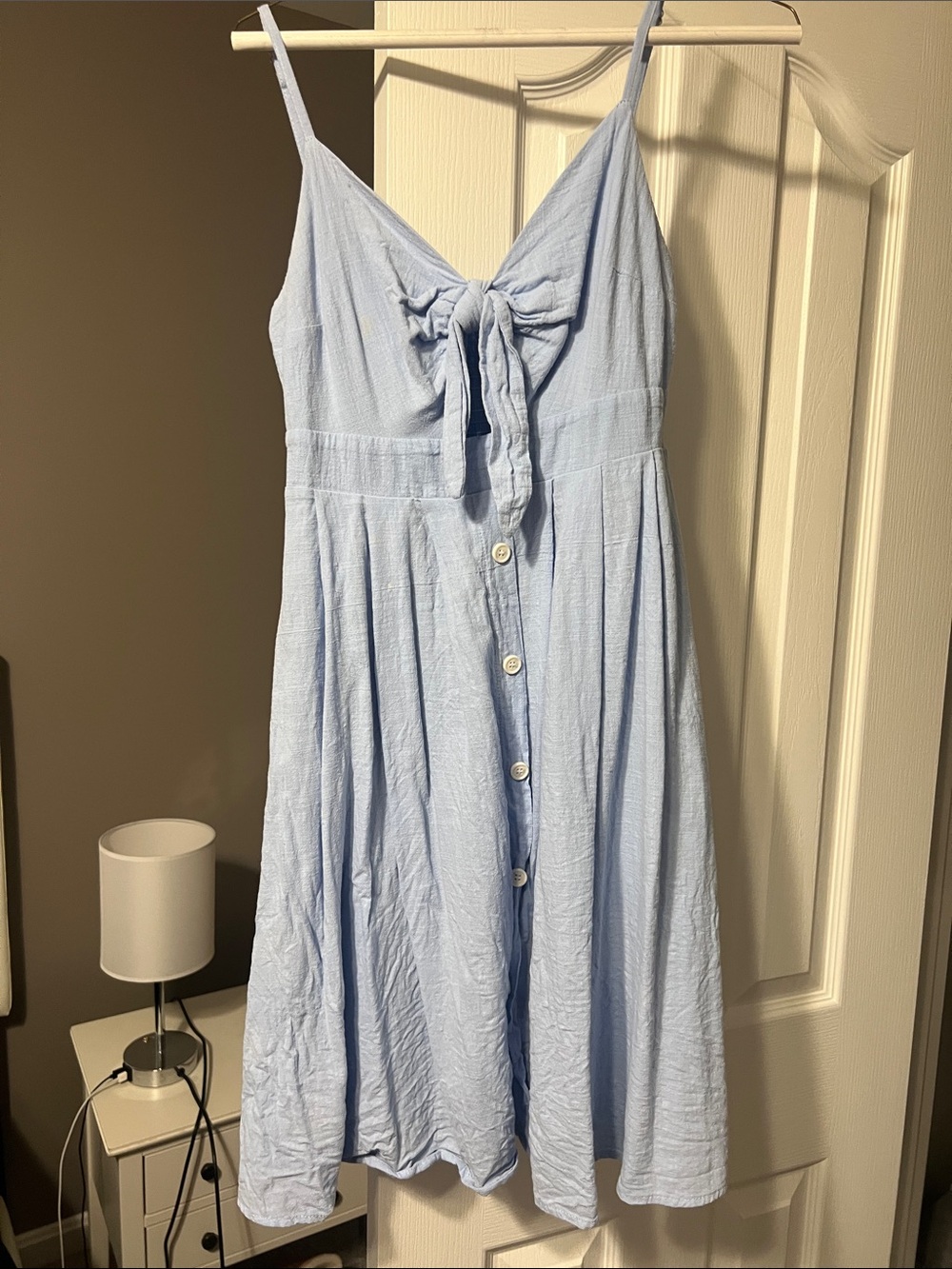 2 - Women's Bow-Front Button Sundress - Blue and pink